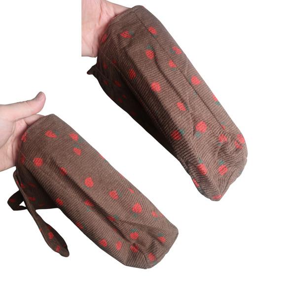 Corduroy Tote Bag Brown Strawberry Printed Grandmacore Cottagecore NWT - Picture 4 of 6